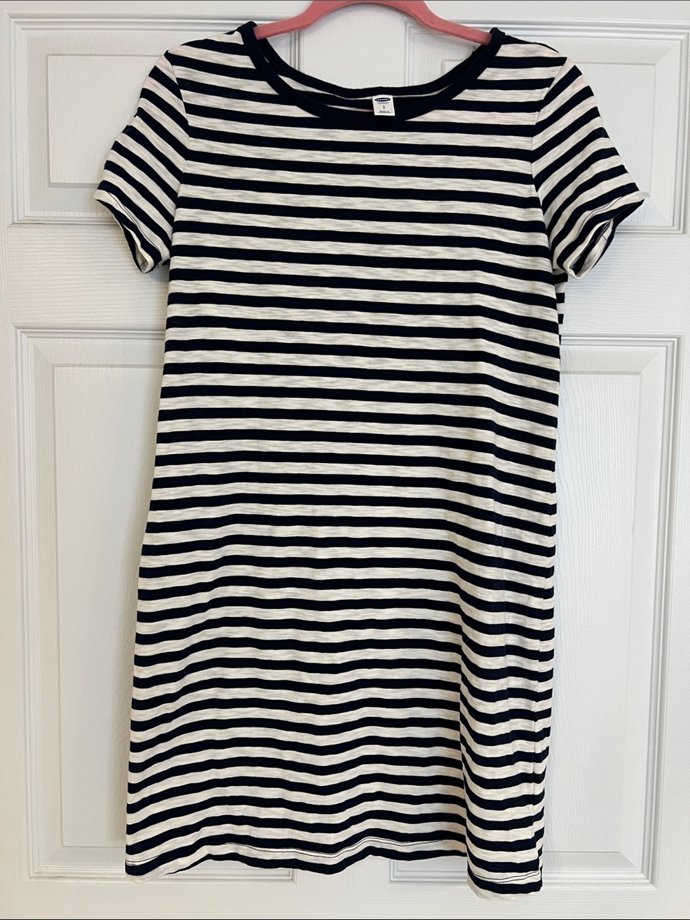 Old Navy white and navy striped tee shirt dress XS